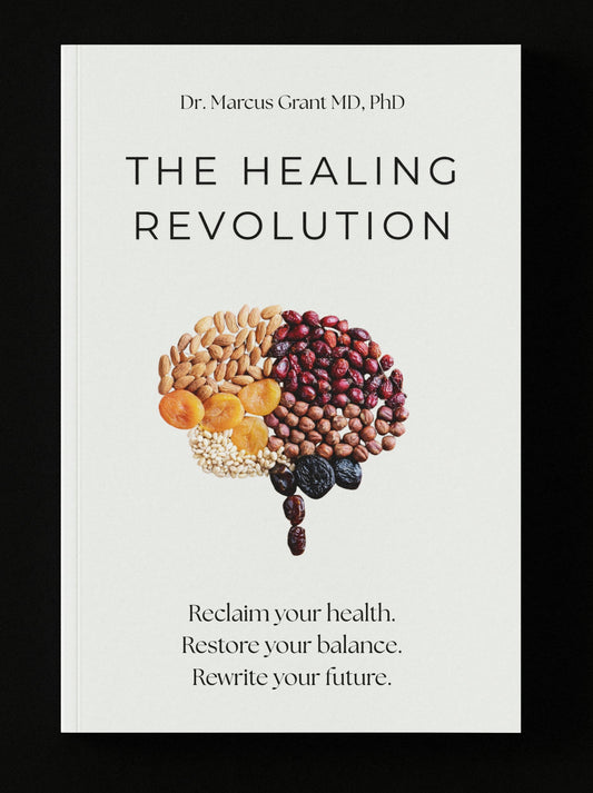 Book cover of 'The Healing Revolution' with a brain illustration on a black background